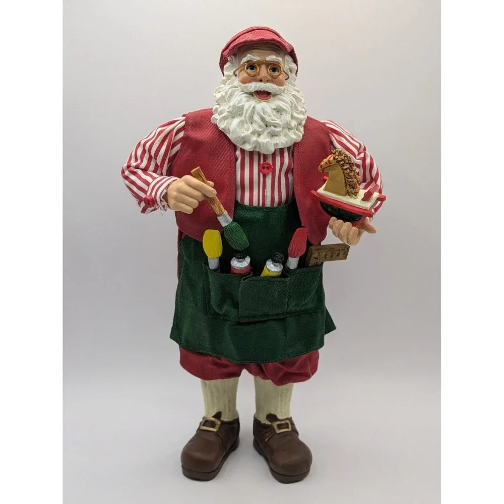 Fabric Mache Santa Toymaker Rocking Horse Paint Apron Visor 10.5